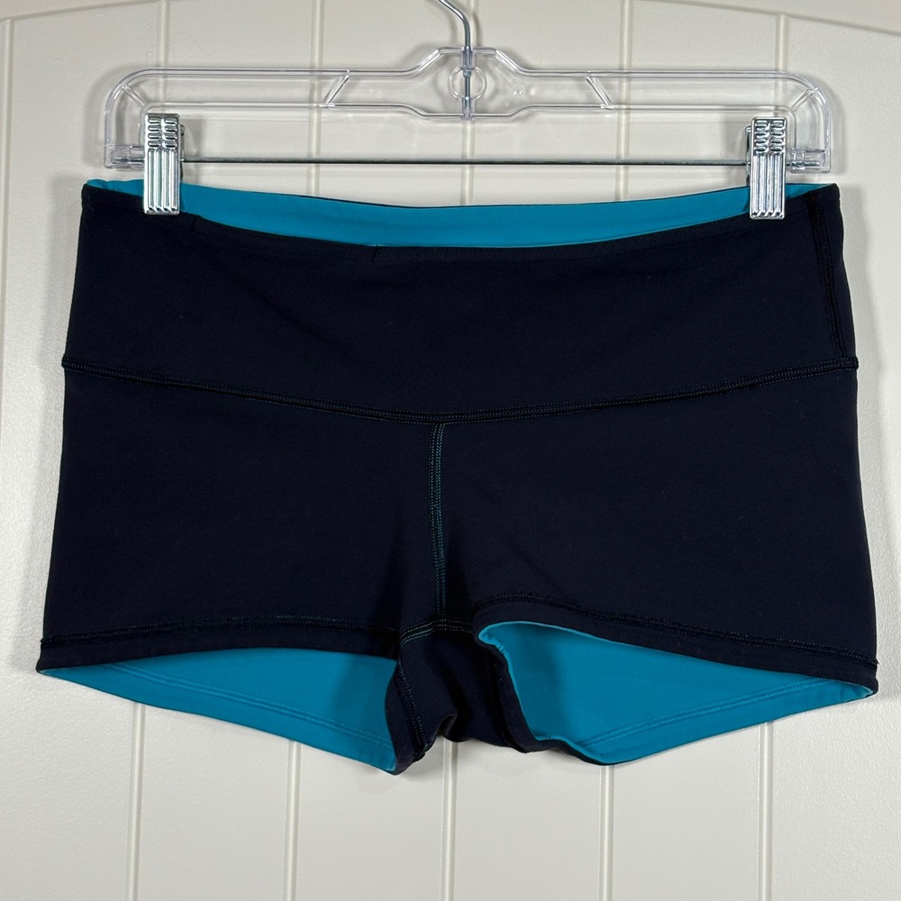 Lululemon Boogie Short Reversible Black Teal Blue Yoga Gym Shorts Womens Size 6